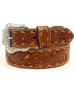 Nocona Men's Pierced Leather Laced Edge Western Belt