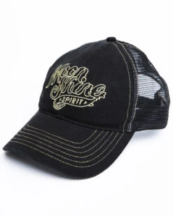 Moonshine Spirit Men's White On Black Logo Print Mesh Ball Cap