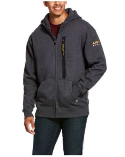 Ariat Men's Heather Charcoal Rebar Workman Zip-Front Hooded Work Jacket