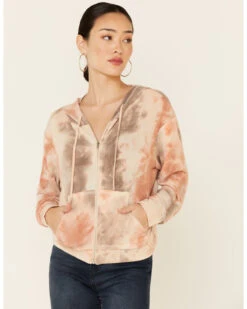 Wild Moss Women's Blushed Tie-Dye Zip Hooded Jacket