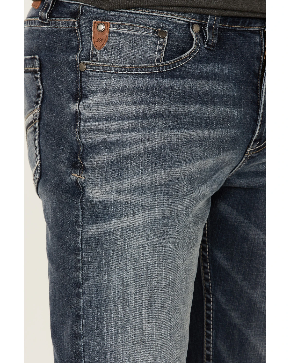 Moonshine Spirit Men's Diamond Hitch Medium Dark Wash Stretch Slim Straight Jeans - Image 3