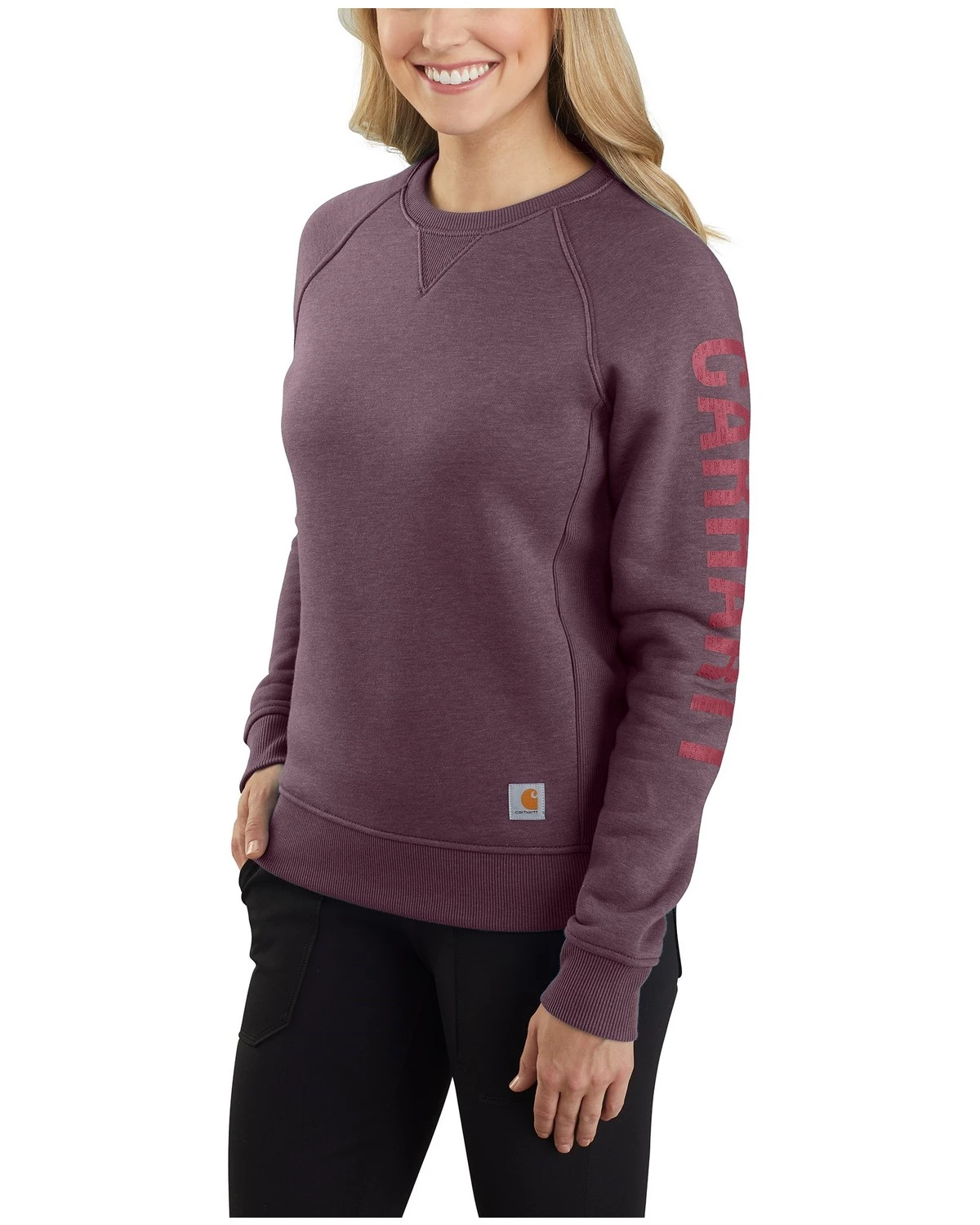 Carhartt Women's Relaxed Fit Midweight Crewneck Block Logo Sleeve Graphic Sweatshirt