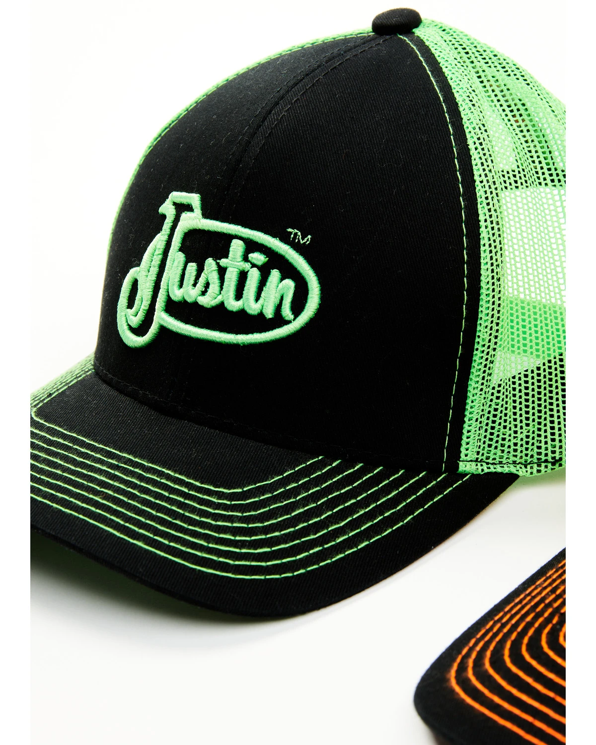 Justin Men's Assorted Embroidered Neon Logo Mesh Back Trucker Cap - Image 3