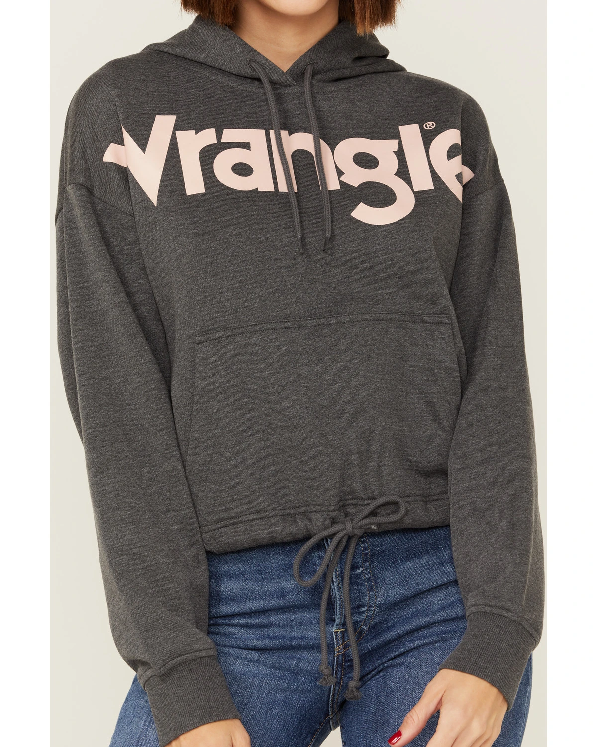 Wrangler Women's Charcoal Rose Logo Cropped Hoodie - Image 2