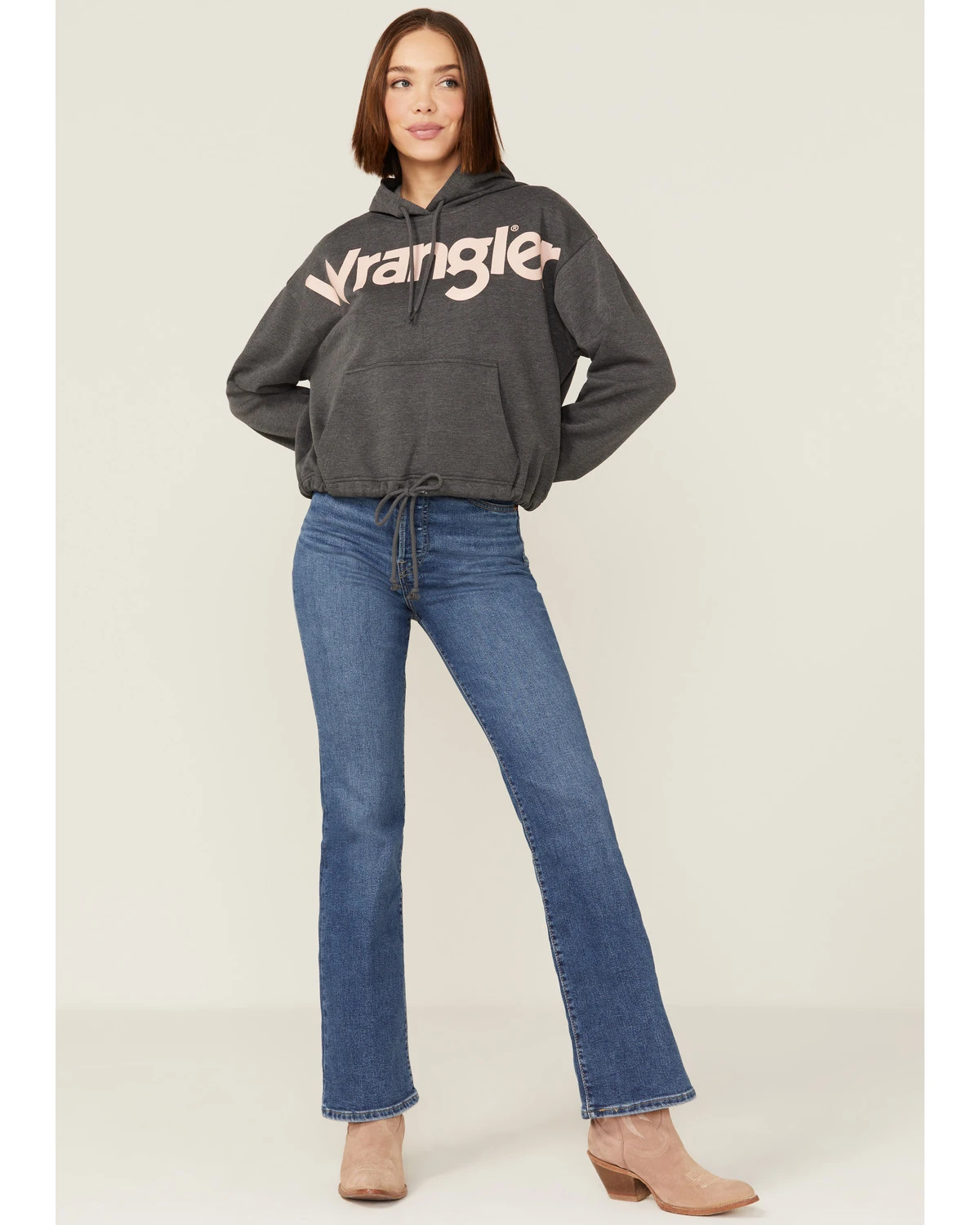 Wrangler Women's Charcoal Rose Logo Cropped Hoodie - Image 4