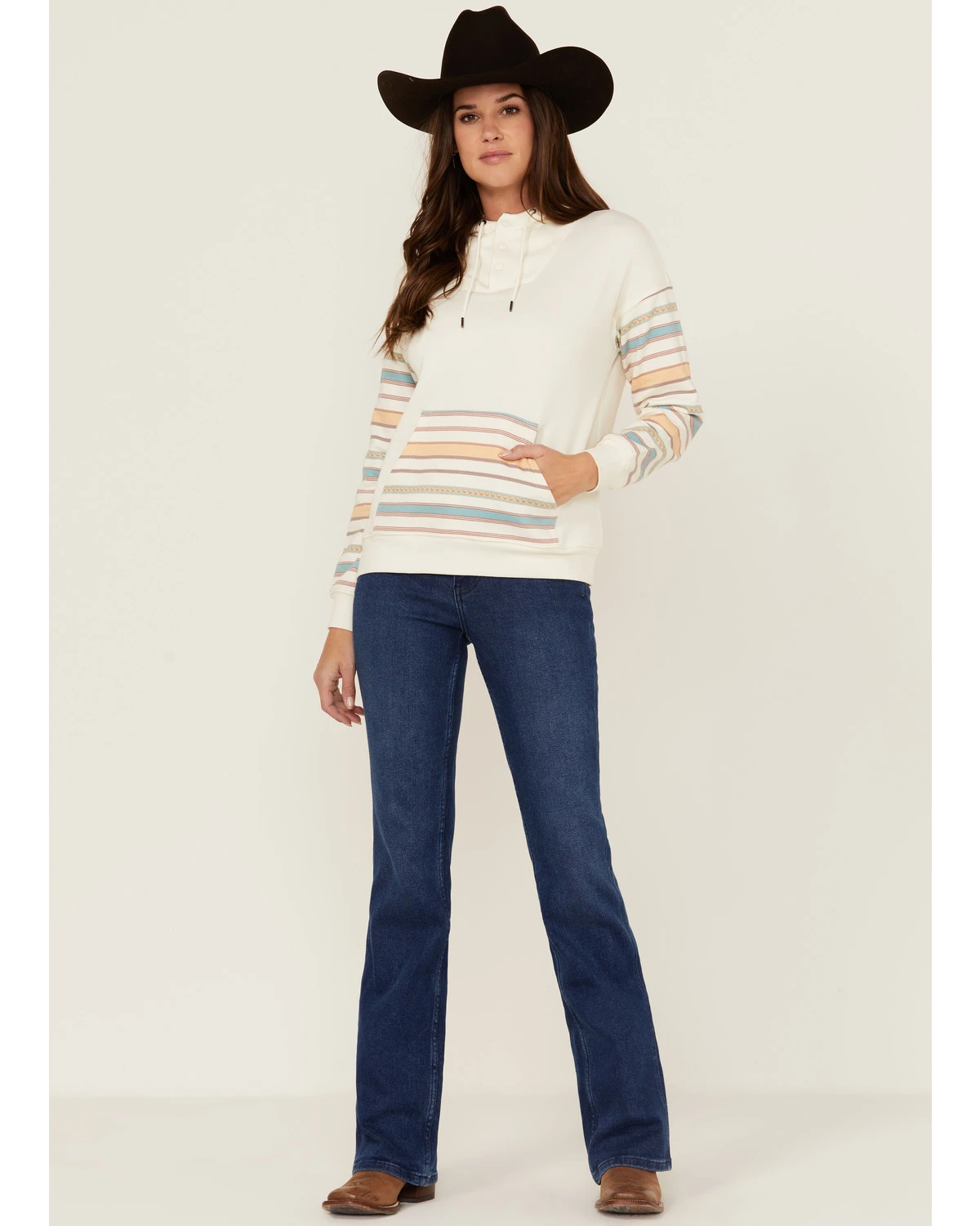 RANK 45 Women's Contrast Serape Sleeve Pullover Hoodie - Image 2