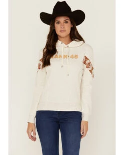 RANK 45 Women's Logo Southwestern Print Sleeve Trim Pullover Hooded Sweatshirt