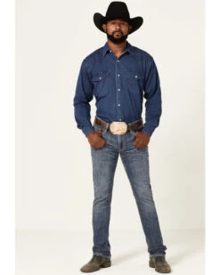 Rock & Roll Denim Men's Rifle Medium Wash Leather Pocket Stretch Straight Skinny Jeans