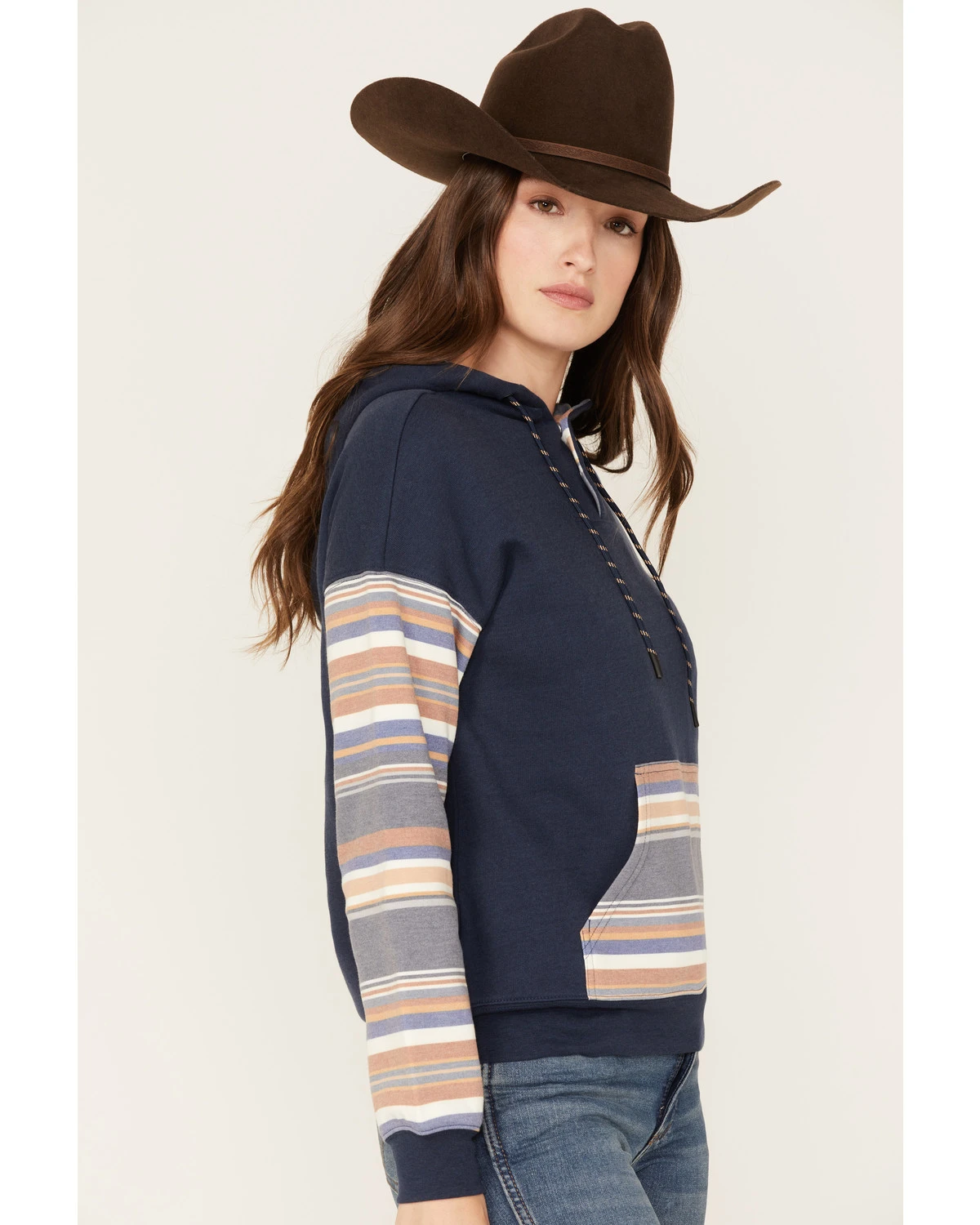 RANK 45 Women's Stripe Contrast Hooded Pullover - Image 2
