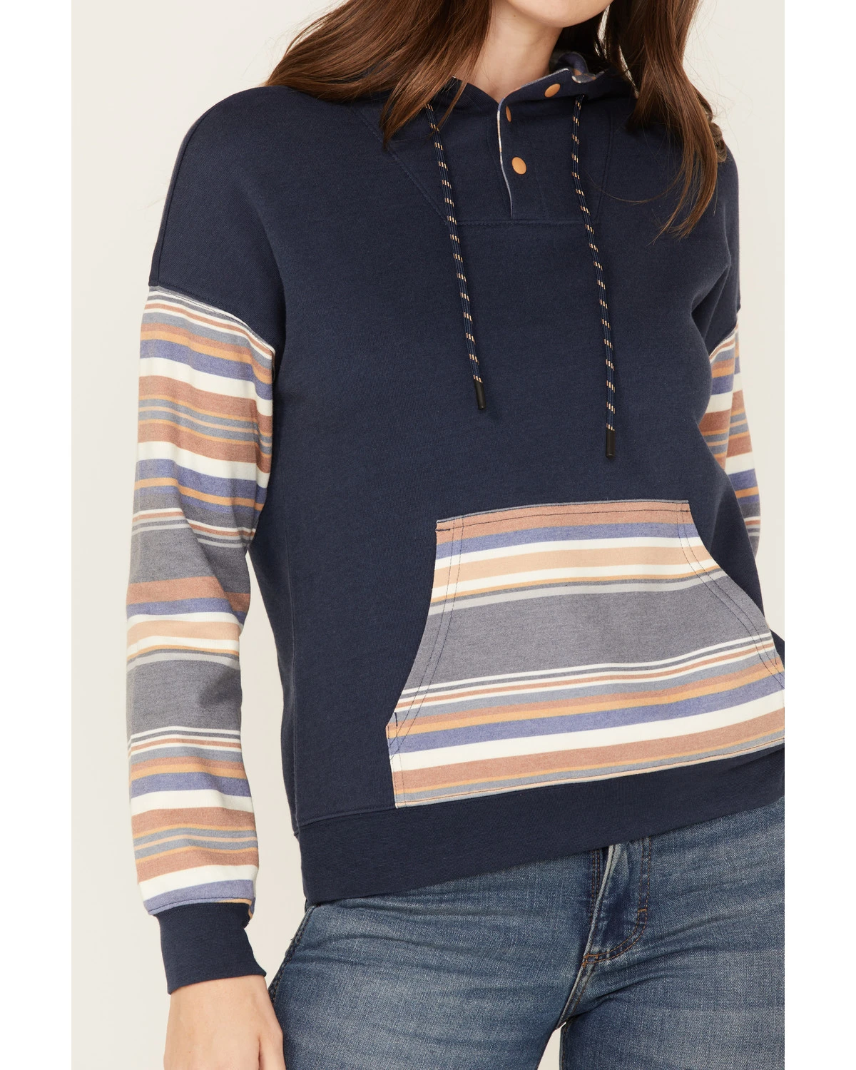 RANK 45 Women's Stripe Contrast Hooded Pullover - Image 3