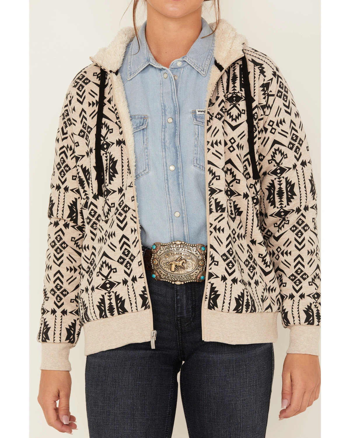 Ariat Women's R.E.A.L. Southwestern Print Sherpa-Lined Zip Hoodie - Image 3