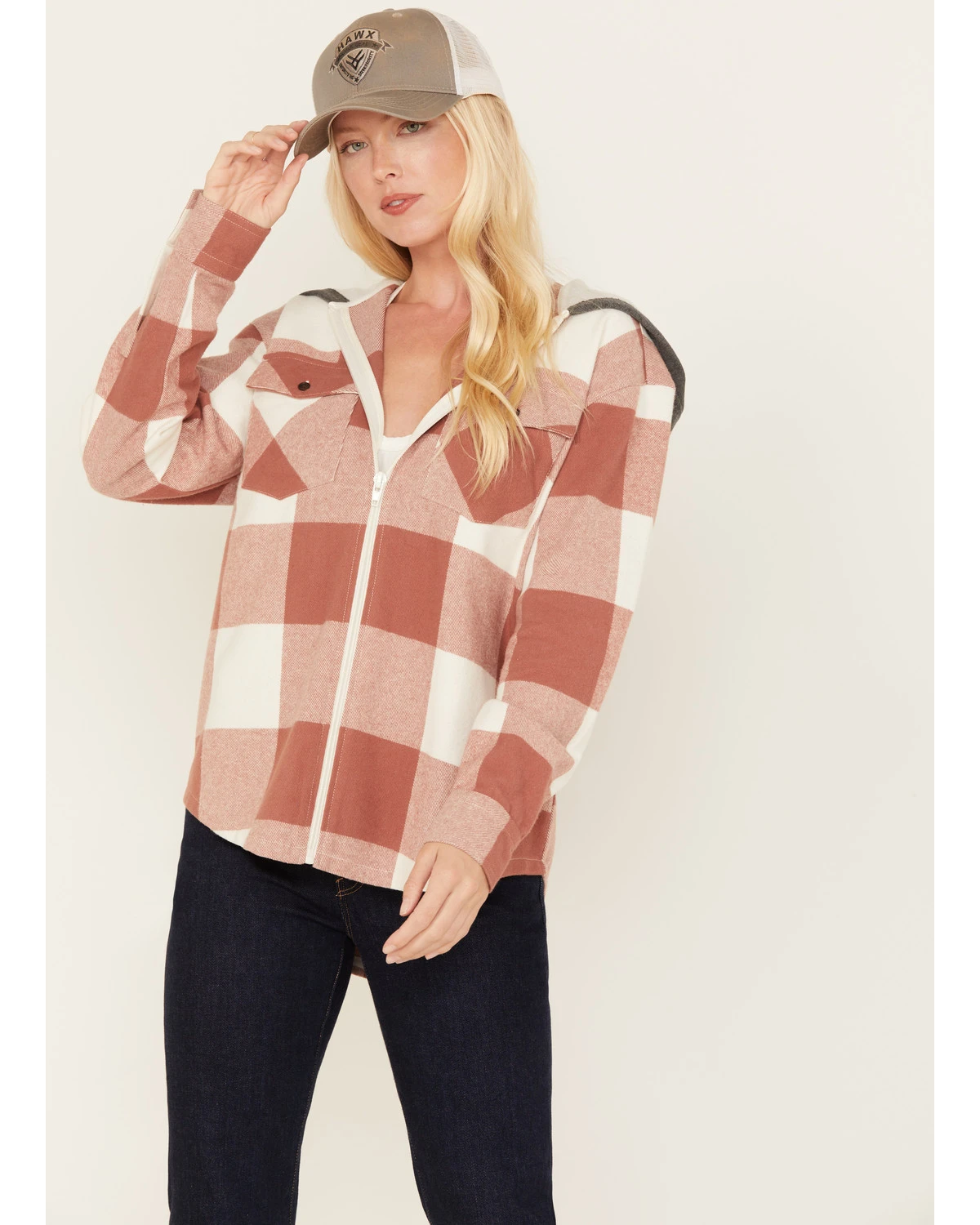 Cleo + Wolf Women's Buffalor Plaid Print Hooded Flannel Shirt