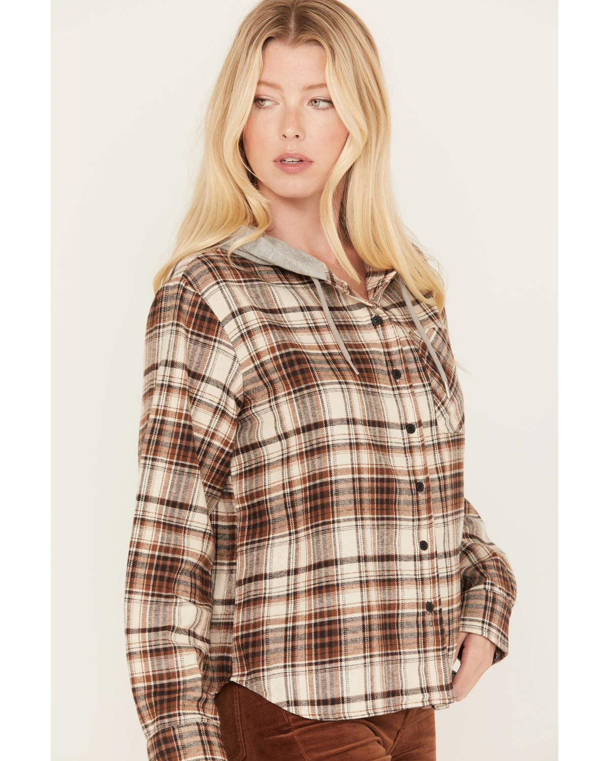 Cleo + Wolf Women's Tau Plaid Print Hooded Flannel Long Sleeve Shirt - Image 2