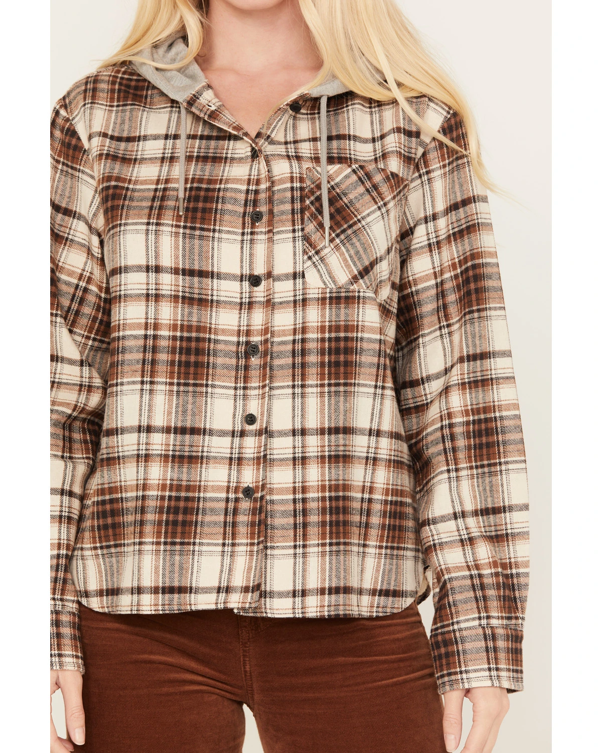 Cleo + Wolf Women's Tau Plaid Print Hooded Flannel Long Sleeve Shirt - Image 3